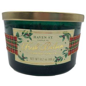 Haven St. Candle Co. Fresh Balsam Scented Candle Green Glass Brand New 3 Wick